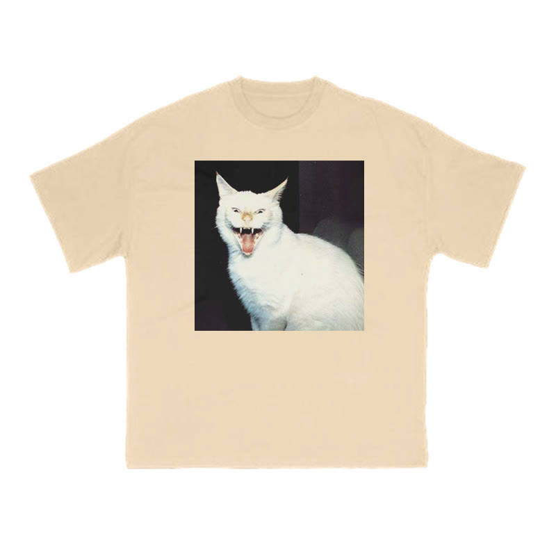 Unisex 100% Cotton Fierce Cat Print T-shirt - Apricot - US16-18(2XL) - image 5