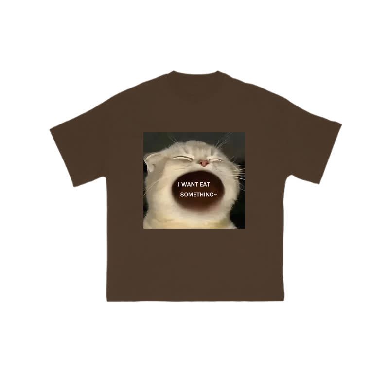 Unisex 100% Cotton Greedy Cat Print T-shirt - Coffee - US16-18(2XL) - image 8