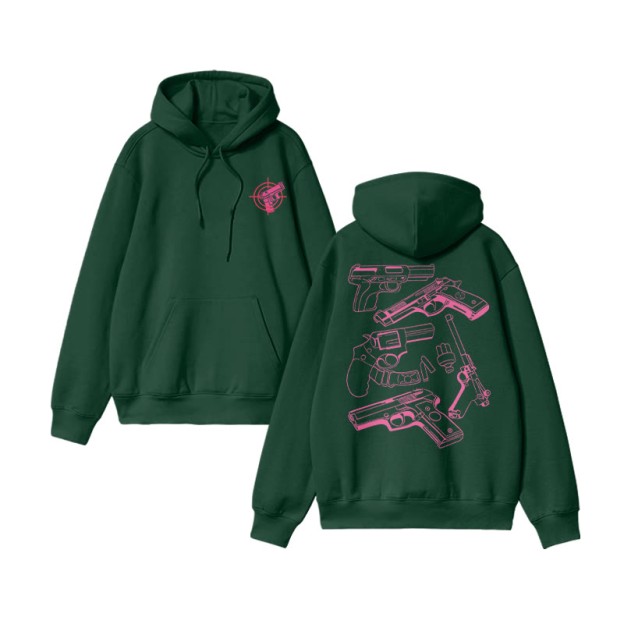 Color Block Gun Print Hoodie - Dark Green - US16-18(2XL) - image 8