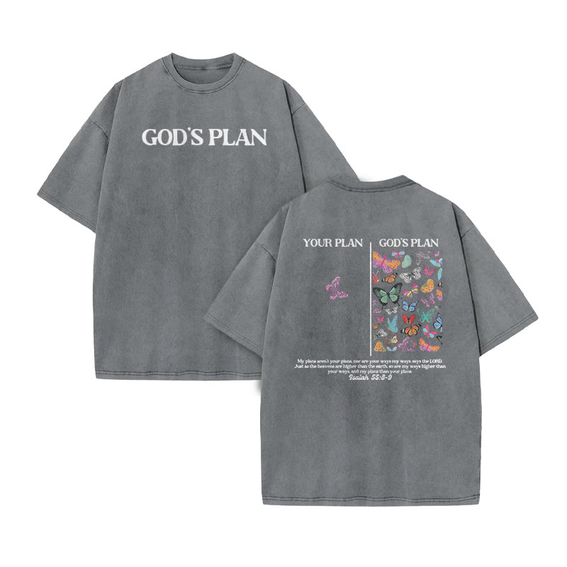 God's Plan Isaiah 55:8-9 Butterfly Print Acid Washed T-shirt - Grey - US20-22(3XL) - image 4