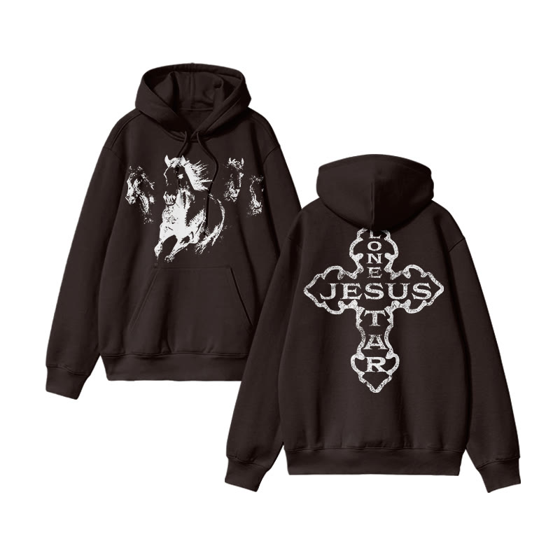 Unisex Lone Star Jesus Print Hoodie - Coffee - US16-18(2XL) - image 6
