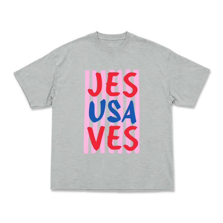 Art Inspired Stripe JESUSAVES Graphic T-Shirt - Grey - US16-18(2XL) - image 5