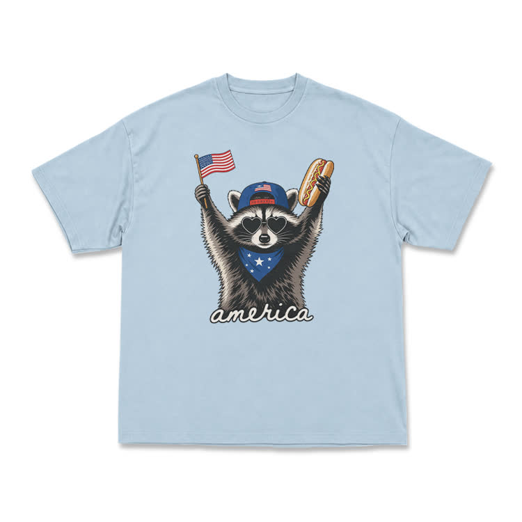 Patriotic Raccoon America Graphic T-Shirt - Light Blue - US16-18(2XL) - image 9