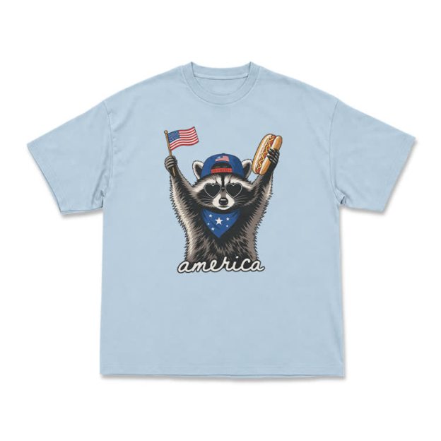 Patriotic Raccoon America Graphic T-Shirt - Light Blue - US16-18(2XL) - image 9
