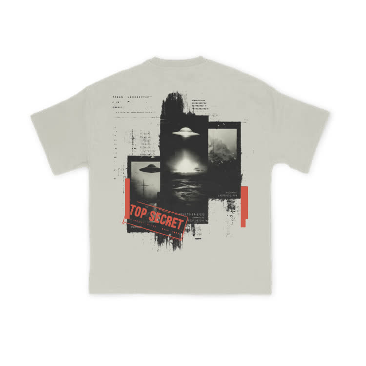 Retro Sci Fi Top Secret Back Graphic T-Shirt - Warm Grey - US16-18(2XL) - image 10
