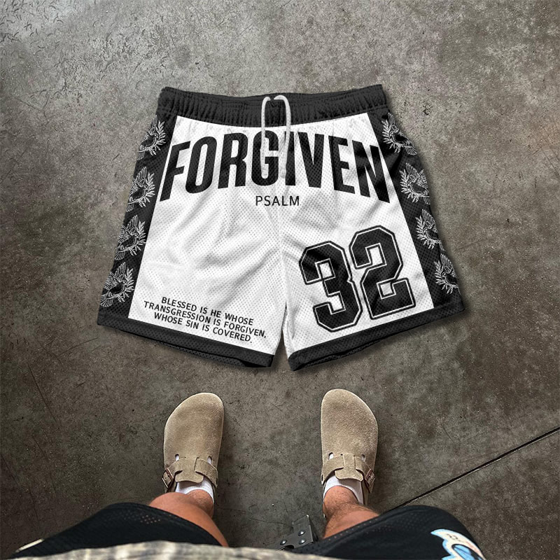 Psalm 32:1 Forgiven Print Mesh Shorts - Black - 5XL - image 1