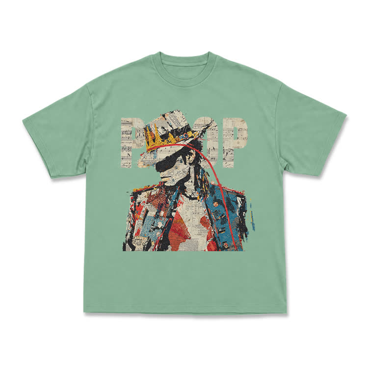 Vintage Art Crown Figure Graphic Print T-Shirt - Light Green - US16-18(2XL) - image 5