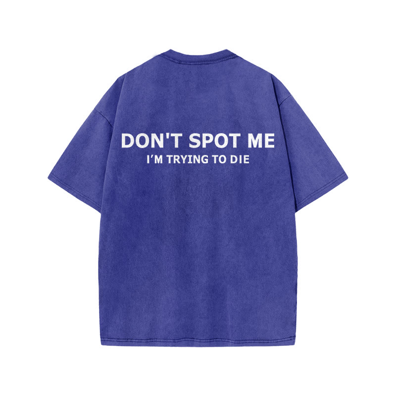 100% Cotton Don't Spot Me Gym Print Acid Washed T-shirt - Blue - US20-22(3XL) - image 8