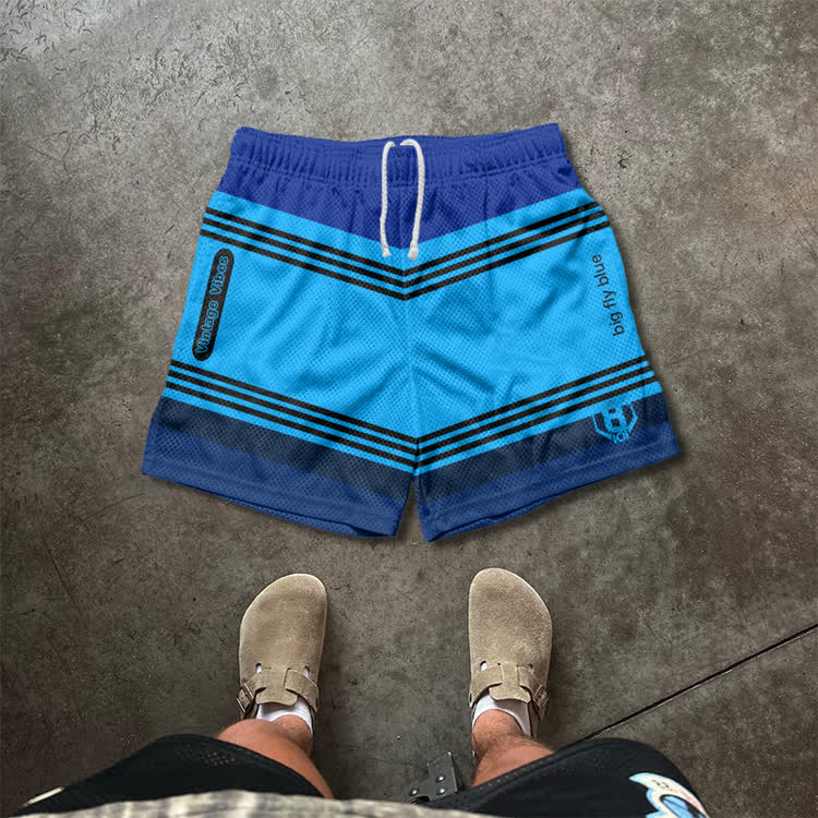 Colorblock Street Mesh Drawstring Shorts - Blue - 5XL - image 3