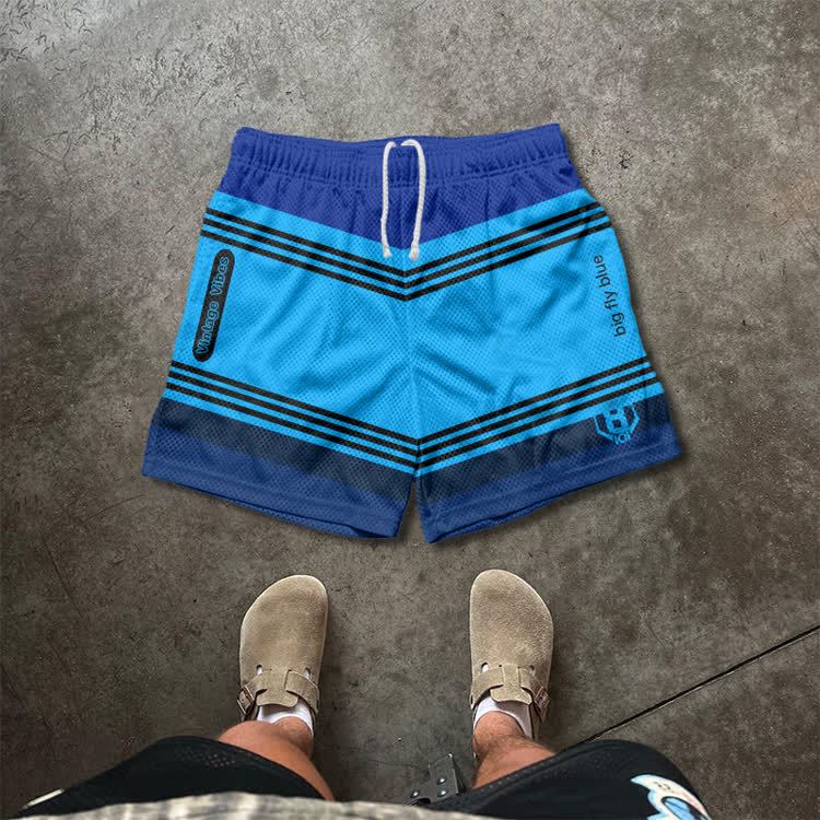 Colorblock Street Mesh Drawstring Shorts - Blue - 5XL - image 3