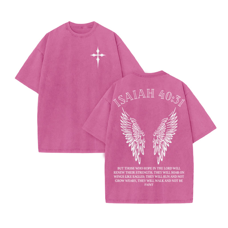 Unisex 100% Cotton Isaiah 40:31 Wings Print Acid Washed T-shirt - Pink - US20-22(3XL) - image 6