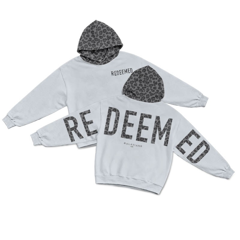 Redeemed Galatians 2:20 Leopard Design Patchwork Print Causal Hoodie - Light Gray - US44-46(8XL) - image 7