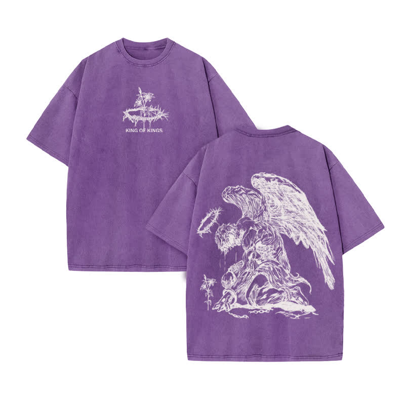Unisex 100% Cotton Flower Of Hope King Of Kings Print Acid Washed T-shirt - Purple - US20-22(3XL) - image 9