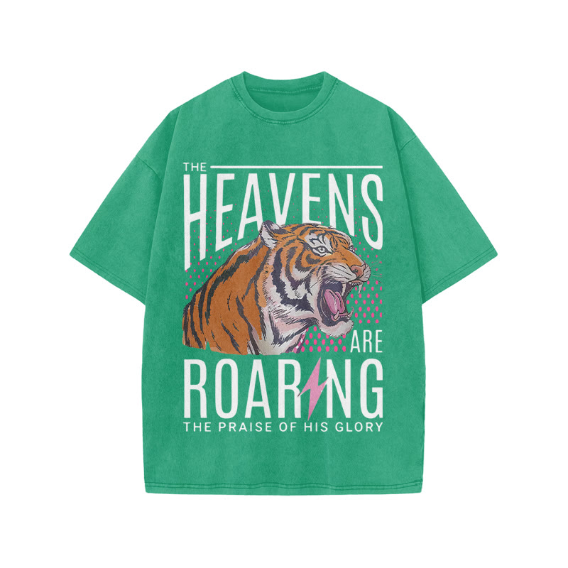 The Heavens Are Roaring The Praise Of His Glory Print Acid Washed T-shirt - Green - US20-22(3XL) - image 8