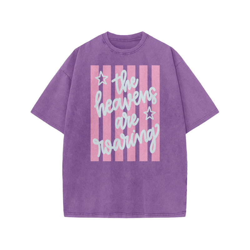 The Heavens Are Roaring Print Acid Washed T-shirt - Purple - US20-22(3XL) - image 9