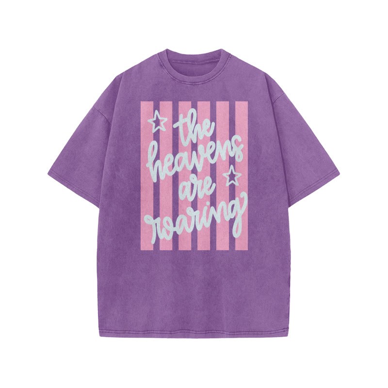 The Heavens Are Roaring Print Acid Washed T-shirt - Purple - US20-22(3XL) - image 9