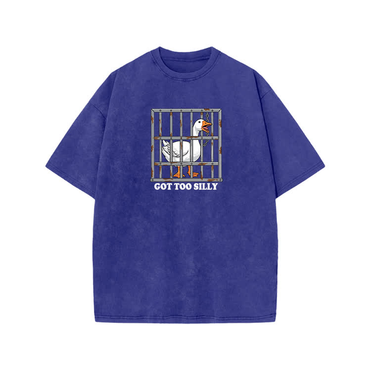 Casual Got Too Silly Goose Graphic Print Acid Washed T-shirt - Blue - US20-22(3XL) - image 4