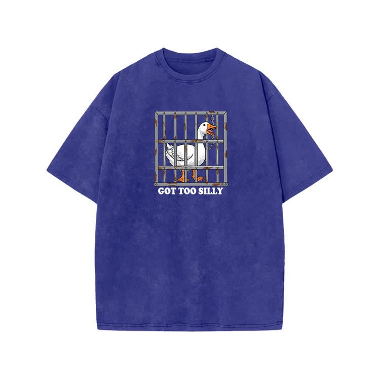 Casual Got Too Silly Goose Graphic Print Acid Washed T-shirt - Blue - US20-22(3XL) - image 4