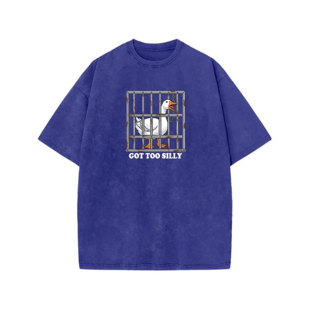 Casual Got Too Silly Goose Graphic Print Acid Washed T-shirt - Blue - US20-22(3XL) - image 4
