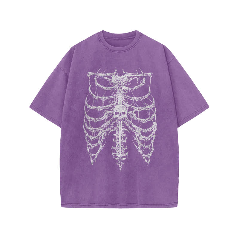 Unisex Exoskeleton Illustration Design Print Acid Washed T-shirt - Purple - US20-22(3XL) - image 9
