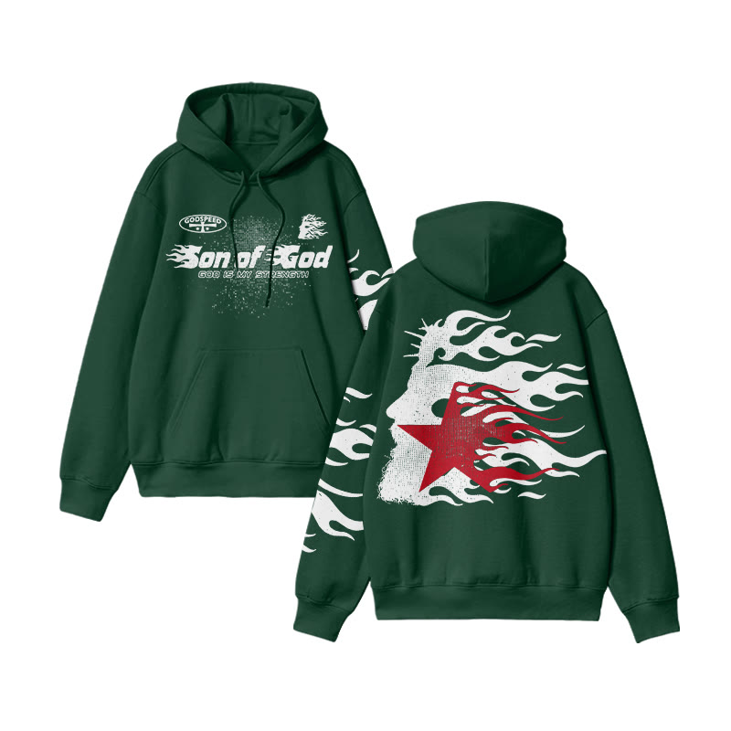 Unisex Son Of God Print Hoodie - Dark Green - US16-18(2XL) - image 7