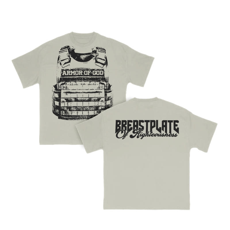 Unisex 100% Cotton Armor Of God Print T-shirt - Warm Grey - US16-18(2XL) - image 6