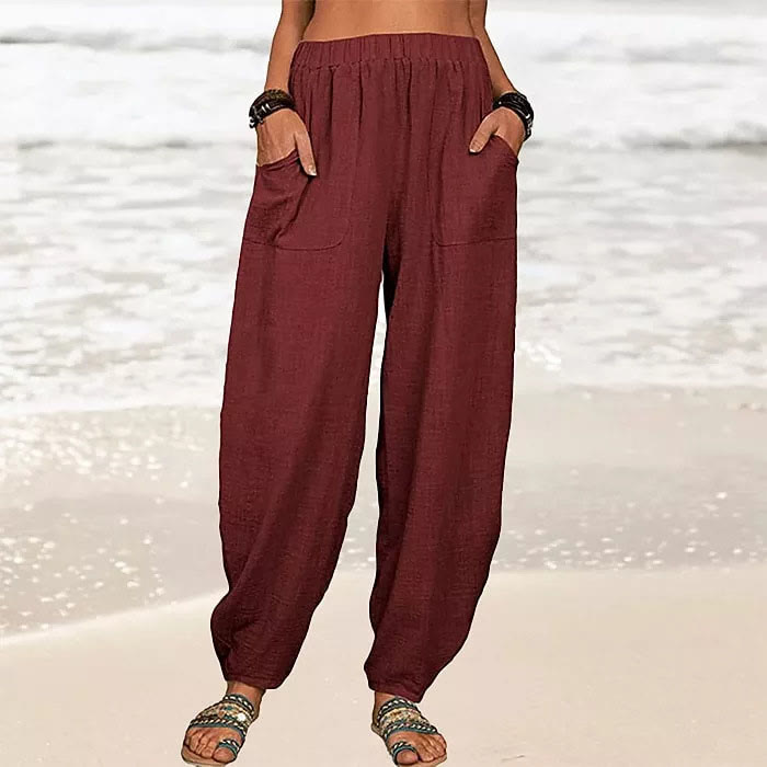 Solid Color Casual Pocket Harem Pants - Wine - 5XL - image 8