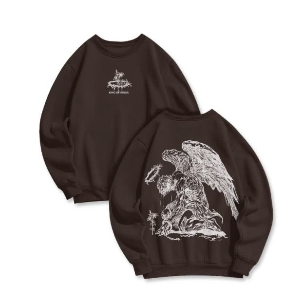 Unisex 100% Cotton Jesus Is King Flower Of Hope Print Sweatshirt - Coffee - US16-18(2XL) - image 3