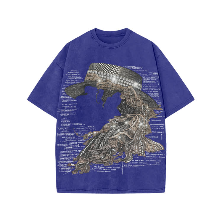 Vintage Art Street Portrait Graphic Print Acid Washed T-Shirt - Blue - US20-22(3XL) - image 9