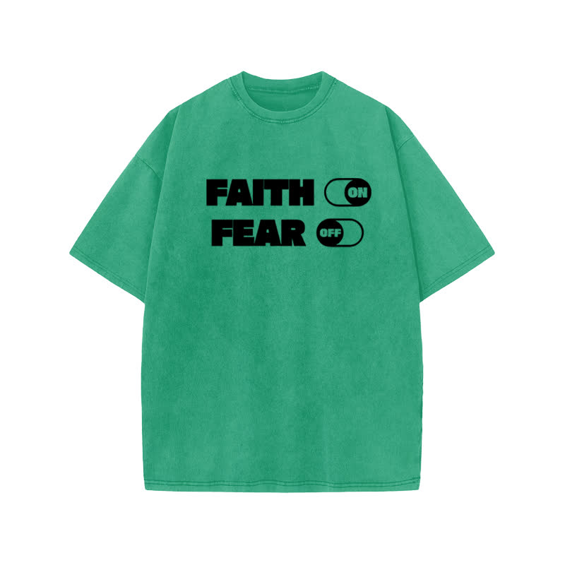 Unisex 100% Cotton Faith Switch Print Acid Washed T-shirt - Green - US20-22(3XL) - image 6