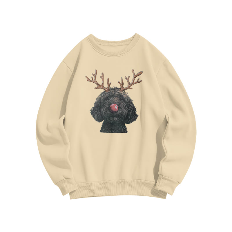 Black Poodle With Deer Antlers Print Sweatshirt - Apricot - US16-18(2XL) - image 4