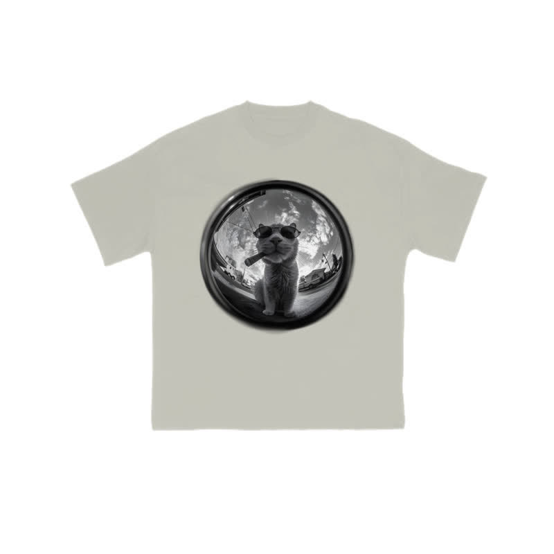 Unisex 100% Cotton Interest Cat Art Print T-shirt - Warm Grey - US16-18(2XL) - image 4