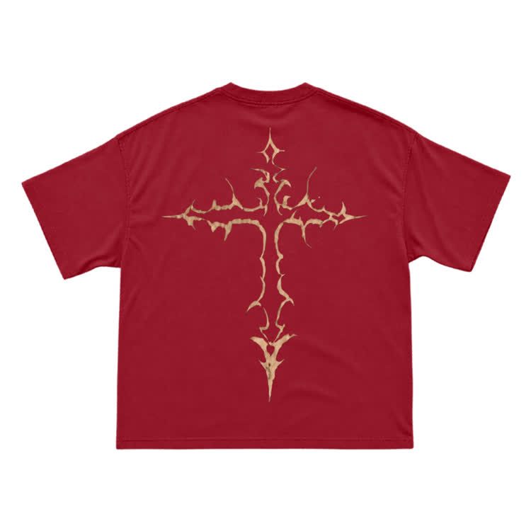 Gothic Thorn Cross Back Graphic T-Shirt - Red - US16-18(2XL) - image 6