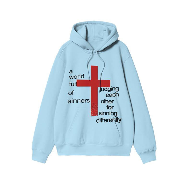 Unisex A World Full Of Sinners Judging Each Other For Sinning Differently Print Hoodie - Blue - US16-18(2XL) - image 7