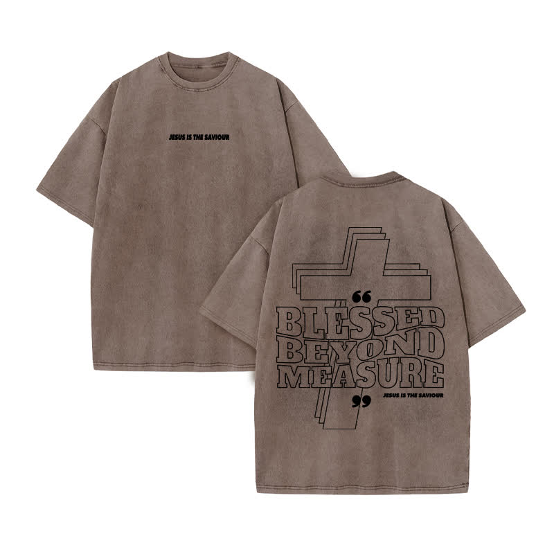 Unisex 100% Cotton Blessed Beyond Measure Print Acid Washed T-shirt - Coffee - US20-22(3XL) - image 4