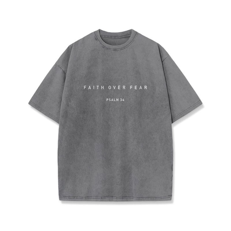 Faith Over Fear Psalm 34 Print Washed T-shirt