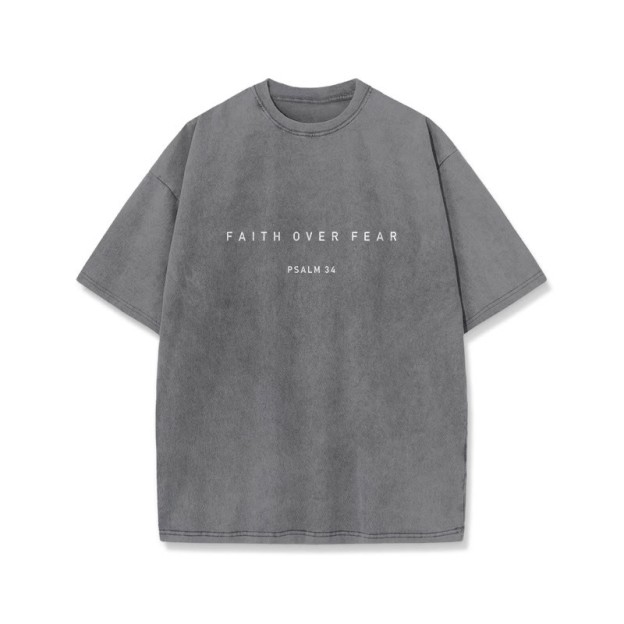 Faith Over Fear Psalm 34 Print Washed T-shirt