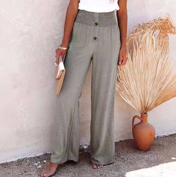 Casual Buttoned Elastic Waist Straight Pants - Green - 3XL - image 7