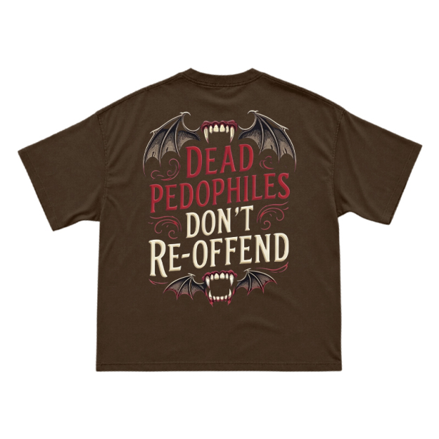 Bat Wing Dead Pedophiles Don't Re-offend Print T-shirt - Coffee - US16-18(2XL) - image 6