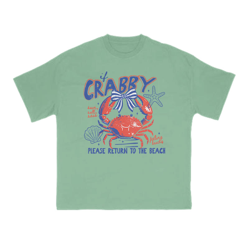 If Crabby Please Return To The Beach Print T-shirt - Light Green - US16-18(2XL) - image 8