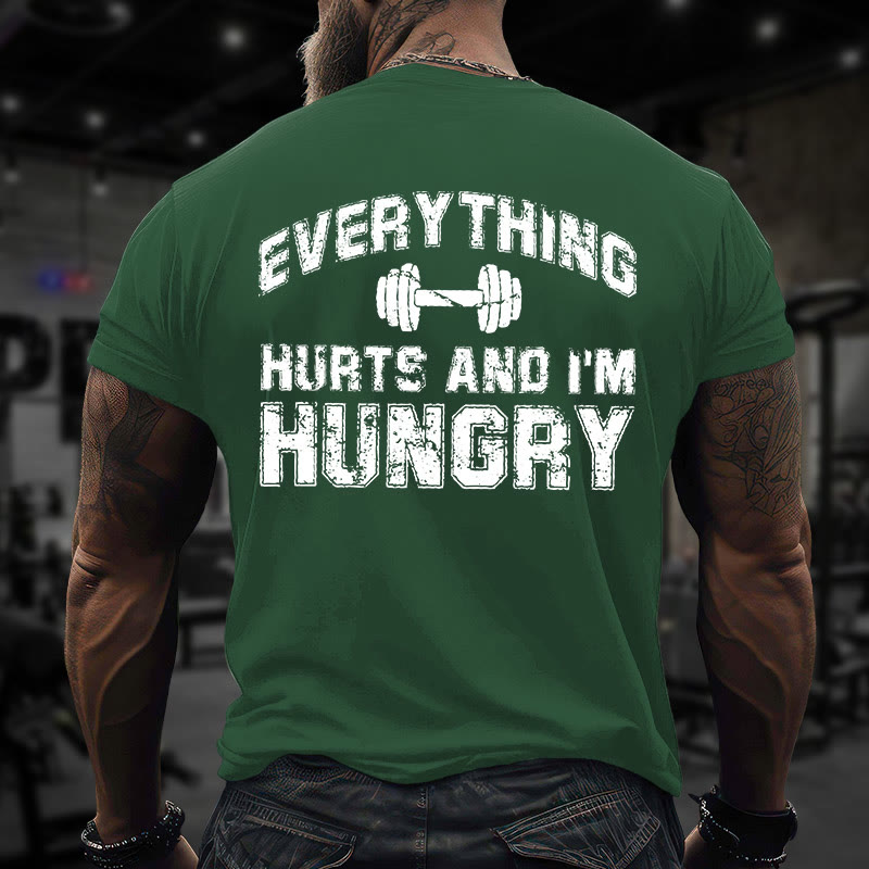 Gym 100% Cotton Everything Hurts And I'm Hungry Print T-shirt - Green - US16-18(2XL) - image 7