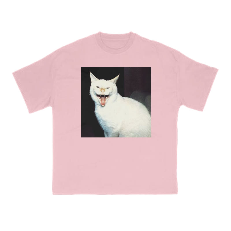 Unisex 100% Cotton Fierce Cat Print T-shirt - Pink - US16-18(2XL) - image 10