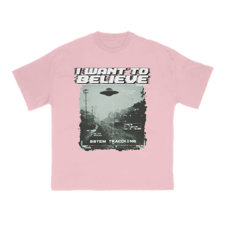Vintage Sci Fi I Want to Believe Graphic Crew Neck T Shirt - Pink - US16-18(2XL) - image 9