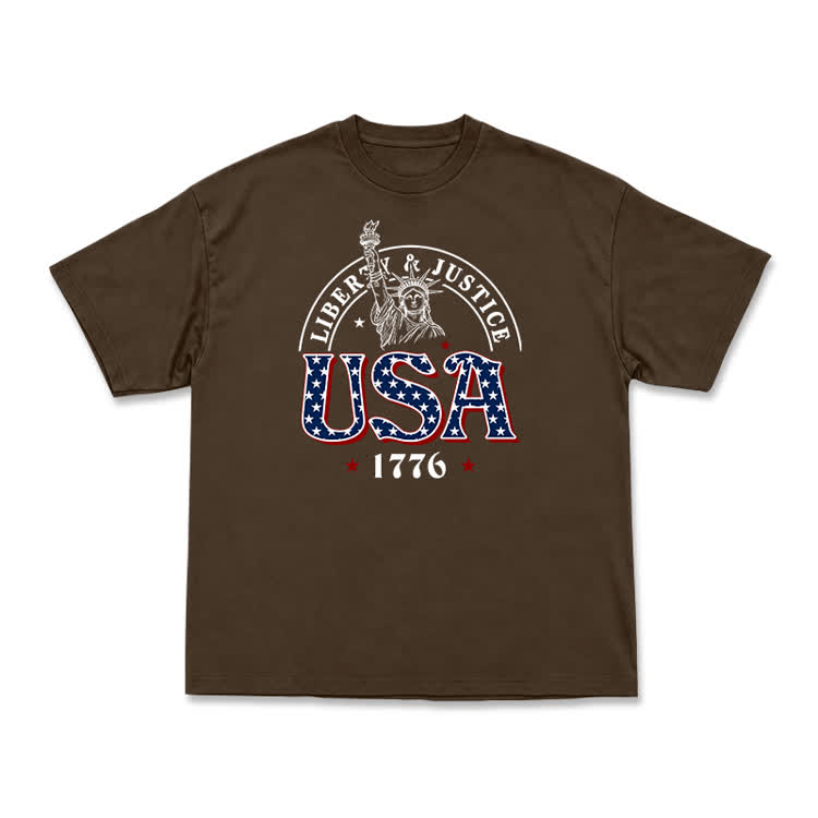 Liberty and Justice USA 1776 Patriotic Graphic T-Shirt - Coffee - US16-18(2XL) - image 12