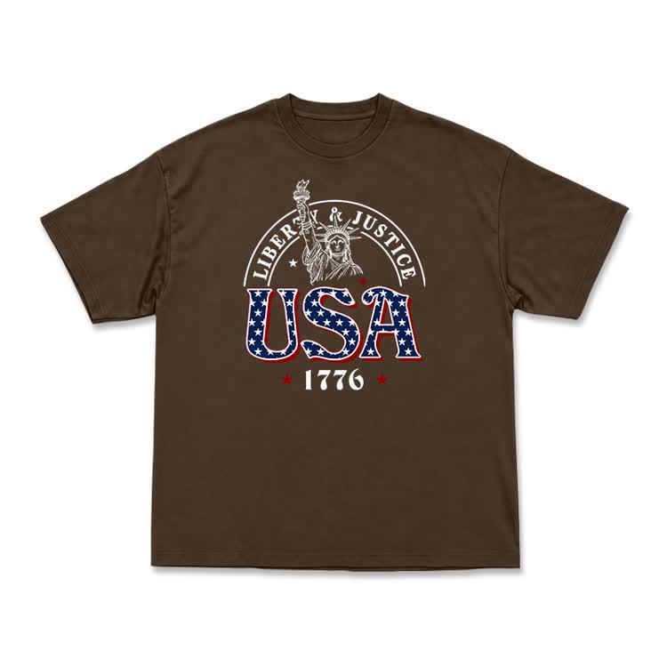 Liberty and Justice USA 1776 Patriotic Graphic T-Shirt - Coffee - US16-18(2XL) - image 12