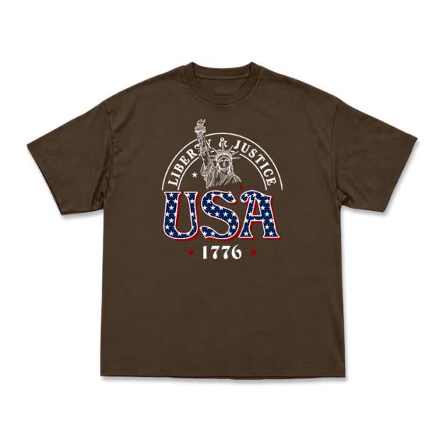 Liberty and Justice USA 1776 Patriotic Graphic T-Shirt - Coffee - US16-18(2XL) - image 12