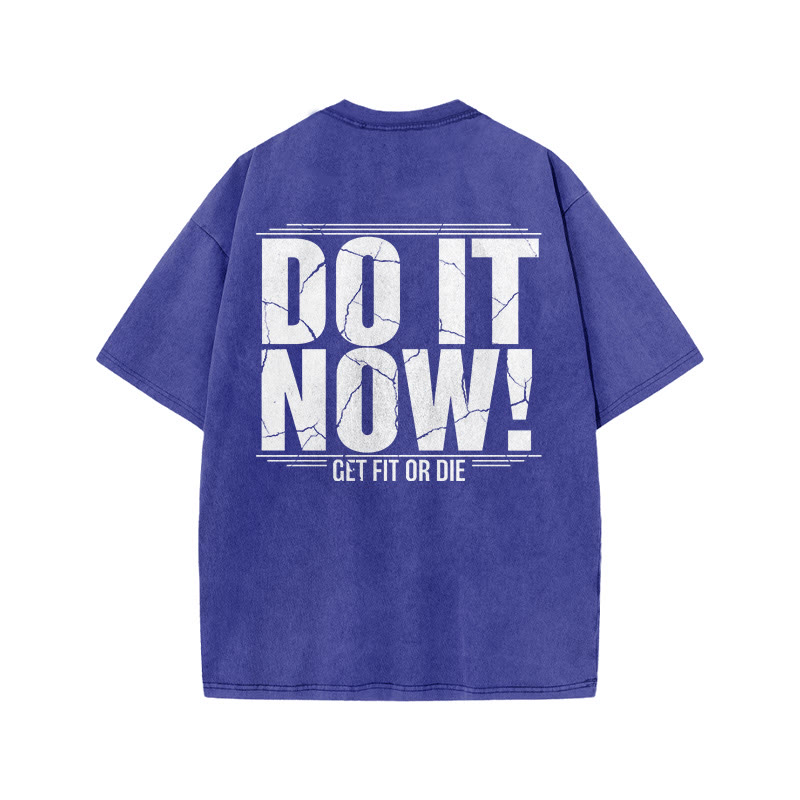 100% Cotton DO IT NOW! Gym Print Acid Washed T-shirt - Blue - US20-22(3XL) - image 7