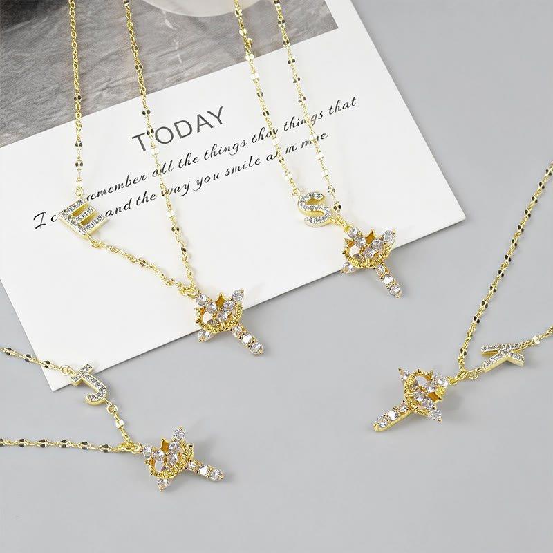 Rhinestone Letter Cross Pendant Necklace - image 3