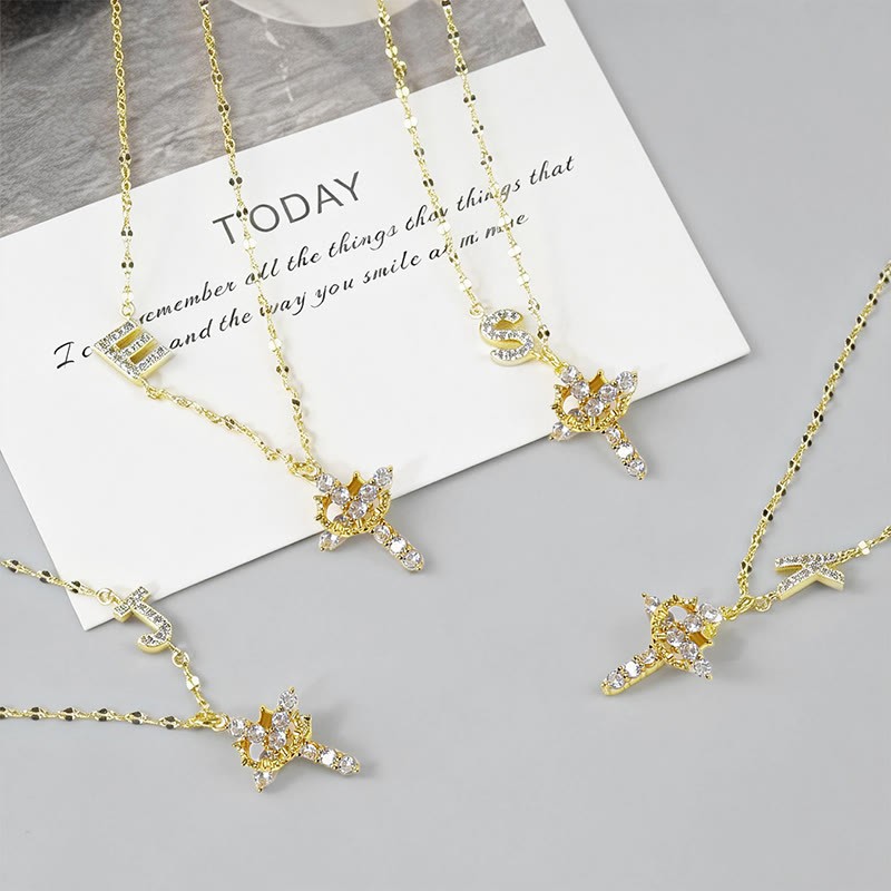 Rhinestone Letter Cross Pendant Necklace - image 3