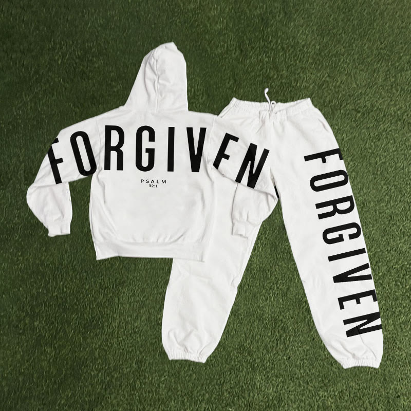 Unisex Forgiven Psalm 32:1 Print Hoodie Set - White - US16-18(2XL) - image 9